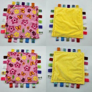 X2 Cong Erle Pink Lovey Baby Blanket Security Ribbons Tags Butterflies Flowers